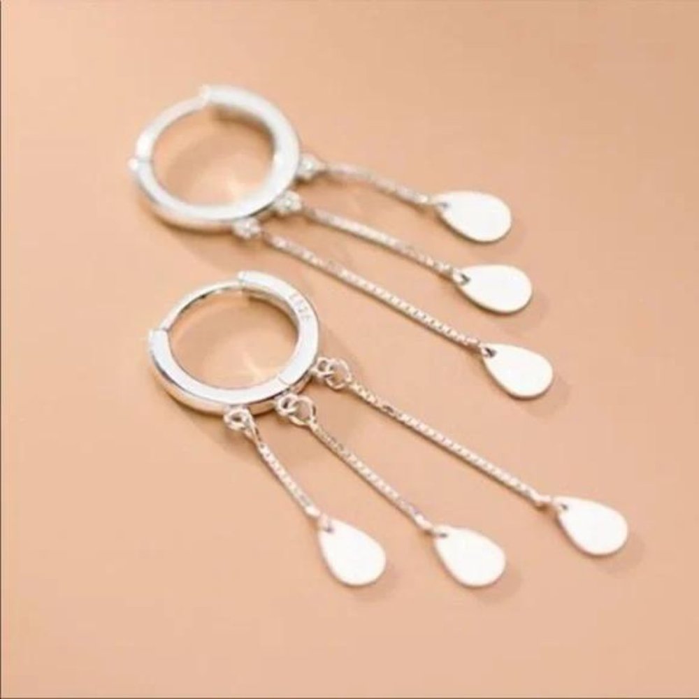 DROP HOOP 925 STERLING SILVER CHAIN EARRINGS, NICE EARRINGS, CUTE EARRINGS - Picture 4 of 5